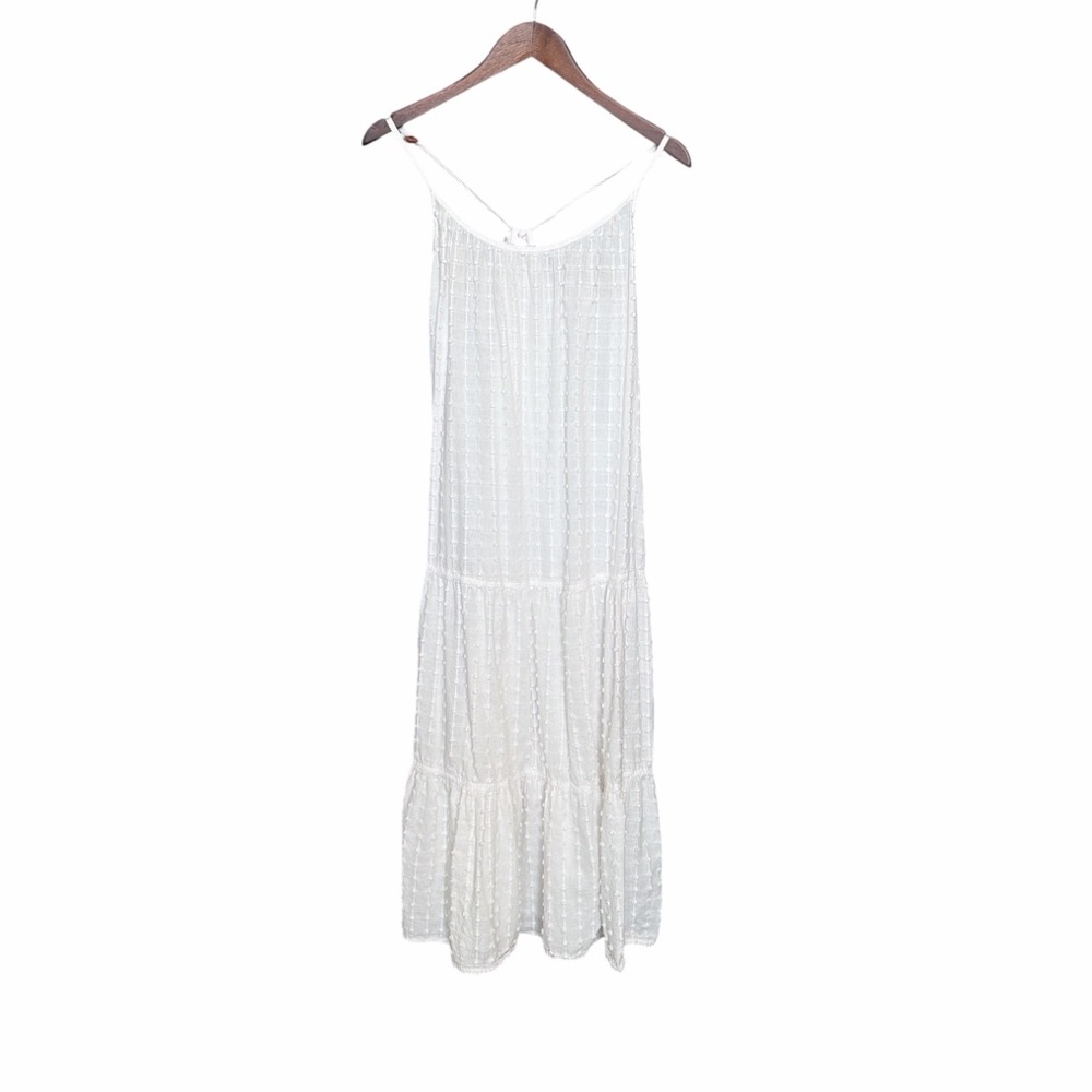 Madewell Swiss dot white midi dress size large tie back boho cotton sundress